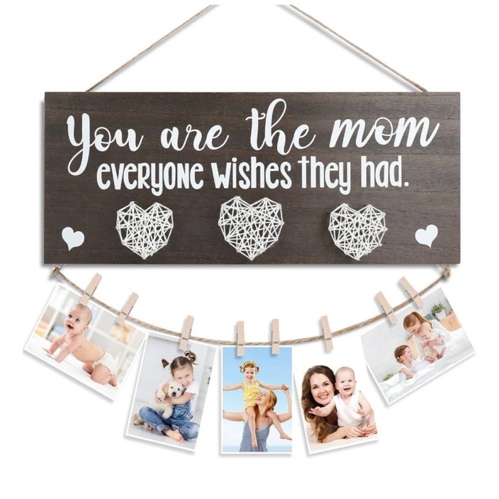 Heartfelt Wall Hanging with Photo Clips - Best Mom
